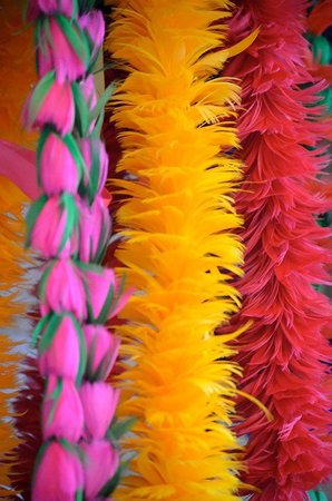 Intricate feather lei detail